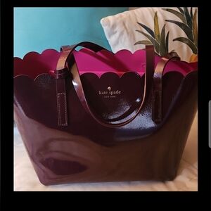 Kate Spade Lily Avenue Carrigan Tote Leather Scallop-Edged Top Purple Maroon